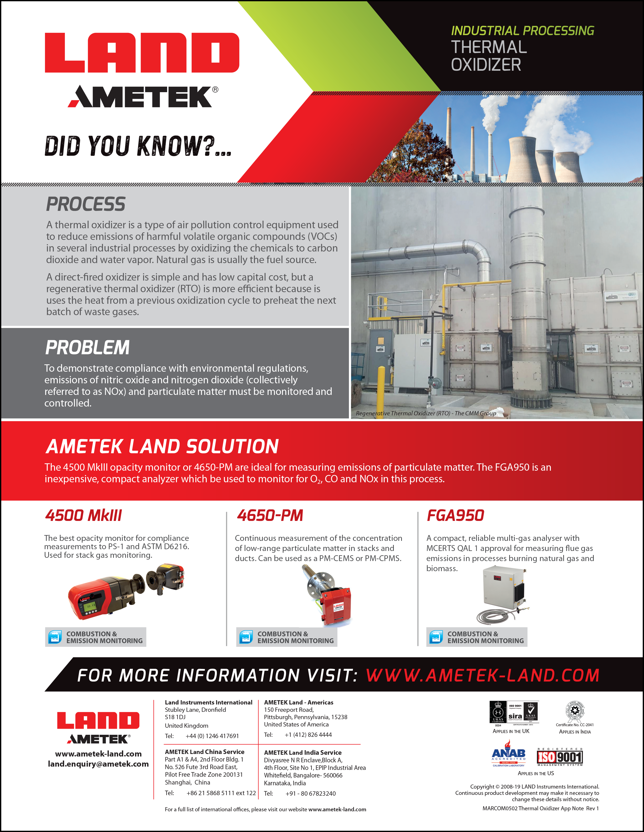 Application Note - Thermal Oxidizer