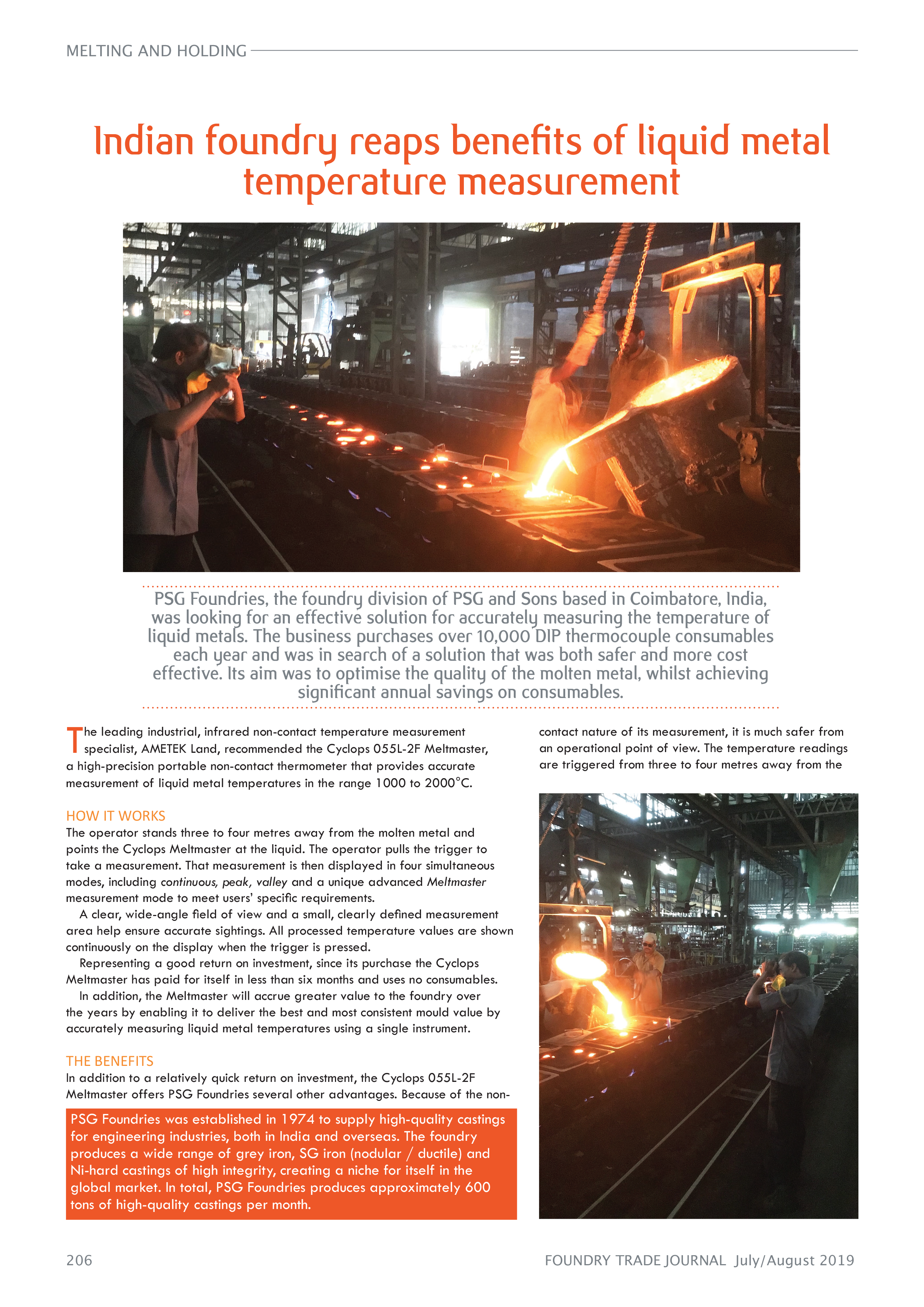 Foundry Trade Journal - Indian Foundry Reaps Benefits of Liquid Metal Temperature Measurement
