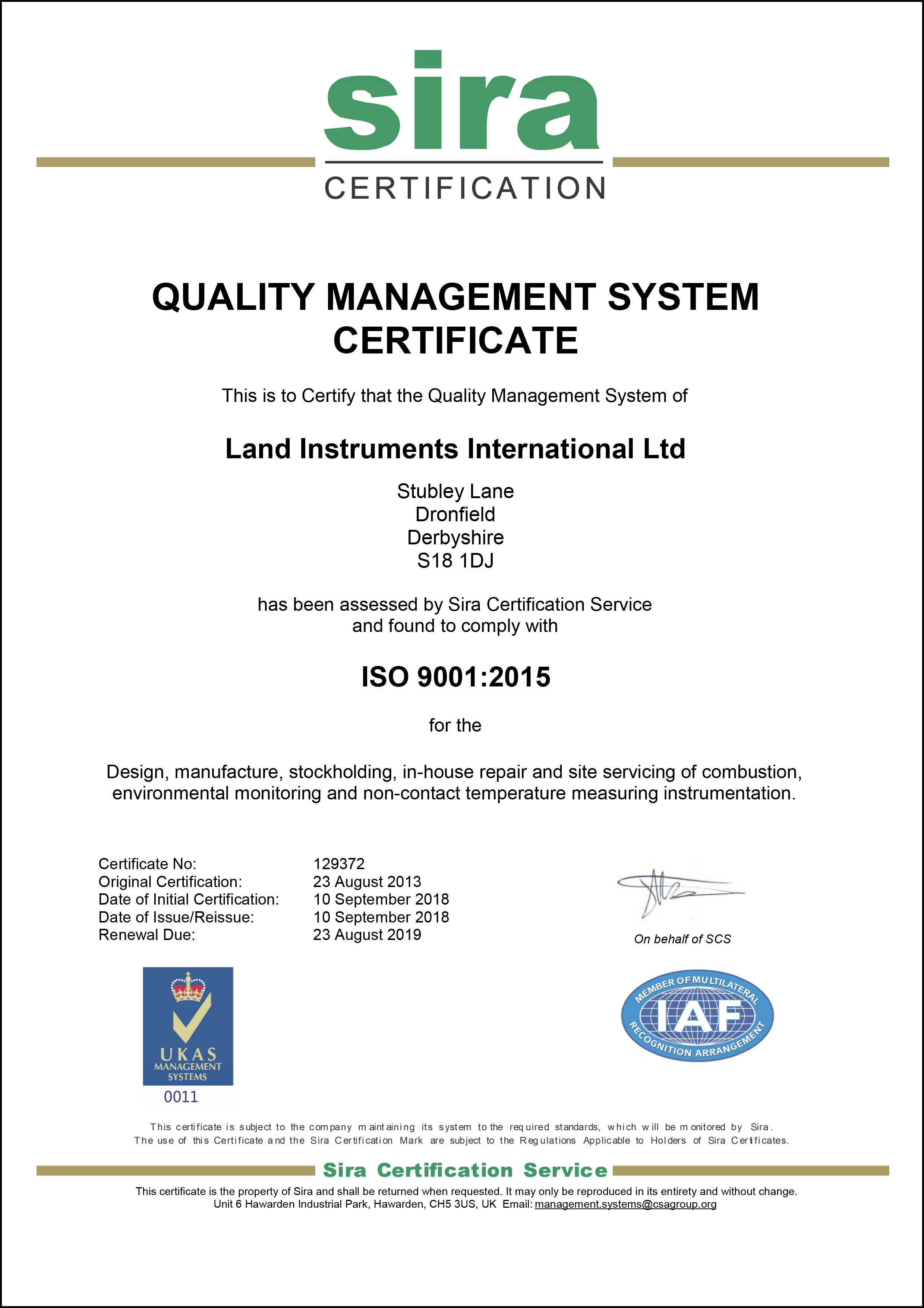 AMETEK Land Achieves ISO 9001:2015 Accreditation