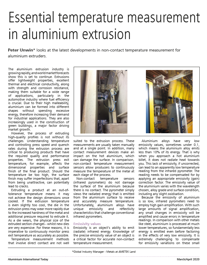 Aluminium International Today - Essential Temperature Measurement in Aluminium Extrusion