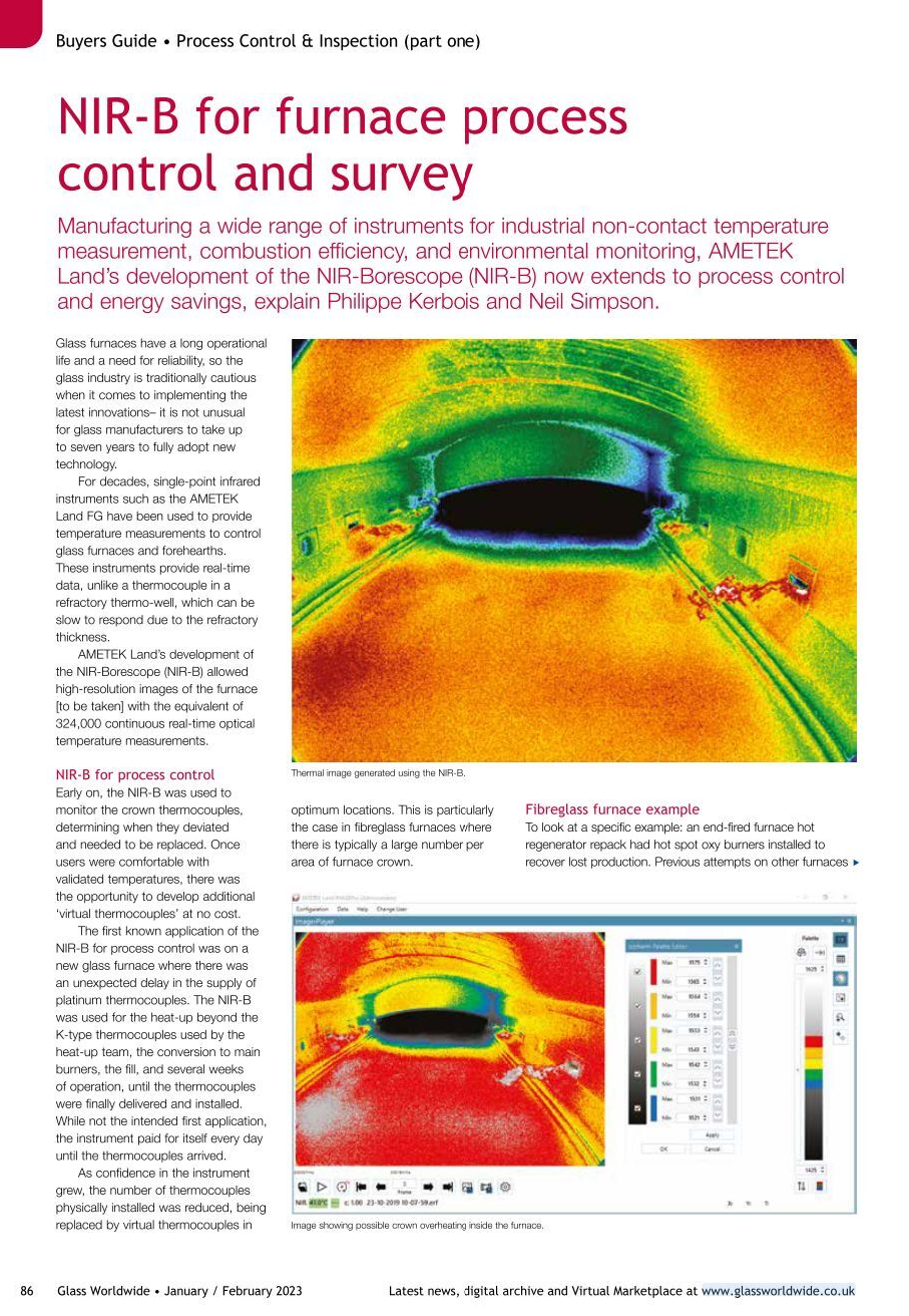 Article in Glass Worldwide Magazine about NIR-B for furnace process control and survey
