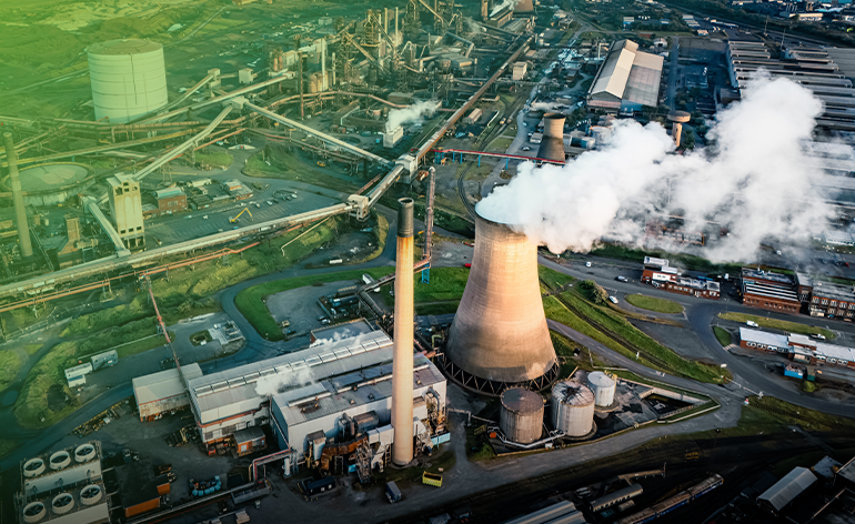 Aerial view of a steel plant in the UK